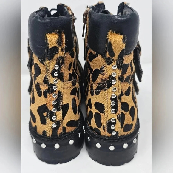 Topshop Leopard Print Pony Skin Ankle Boots  Buckles Biker Zip Size US 6.5 EU 37 - Picture 4 of 14